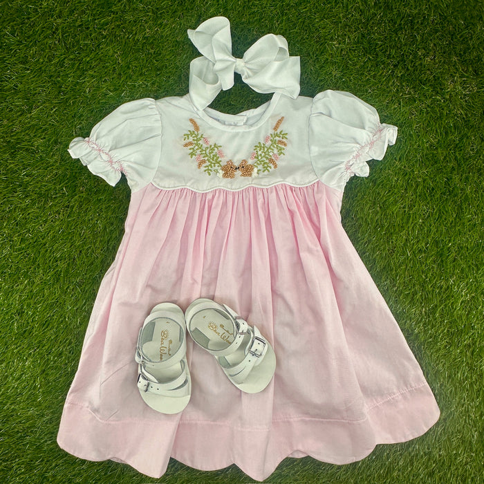 Easter Bunny Smocked Belfort Dress - Floral Embroidery