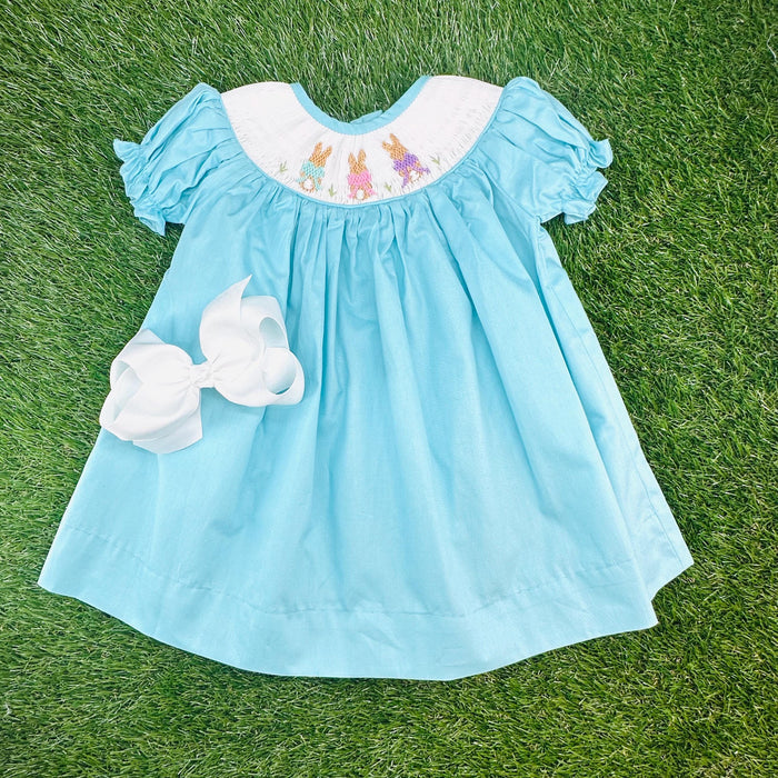 Easter Bunny Smocked Dress- Teal