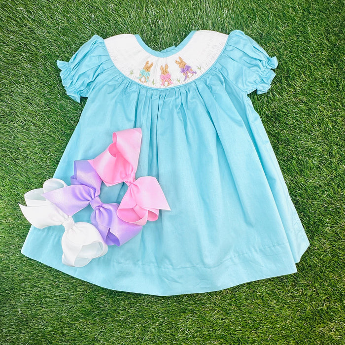 Easter Bunny Smocked Dress- Teal