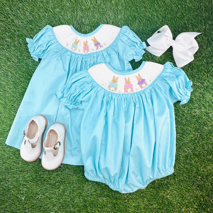Easter Bunny Smocked Dress- Teal
