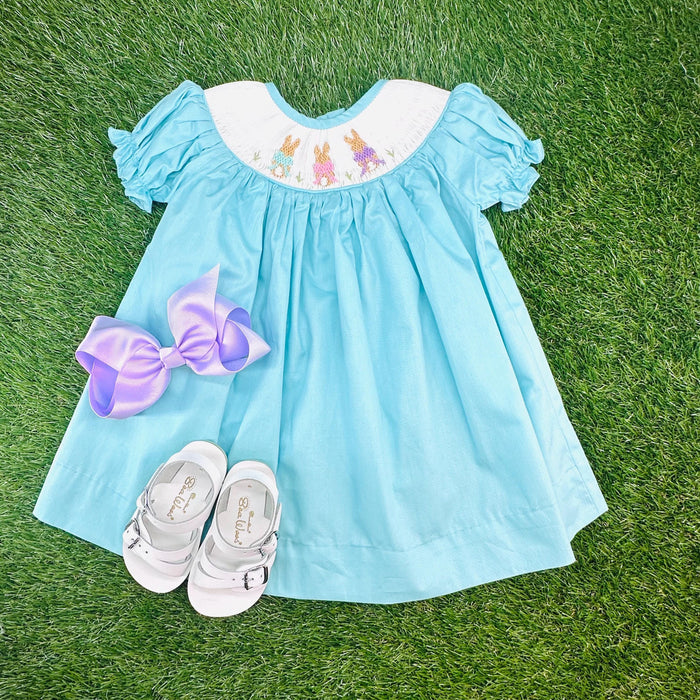 Easter Bunny Smocked Dress- Teal