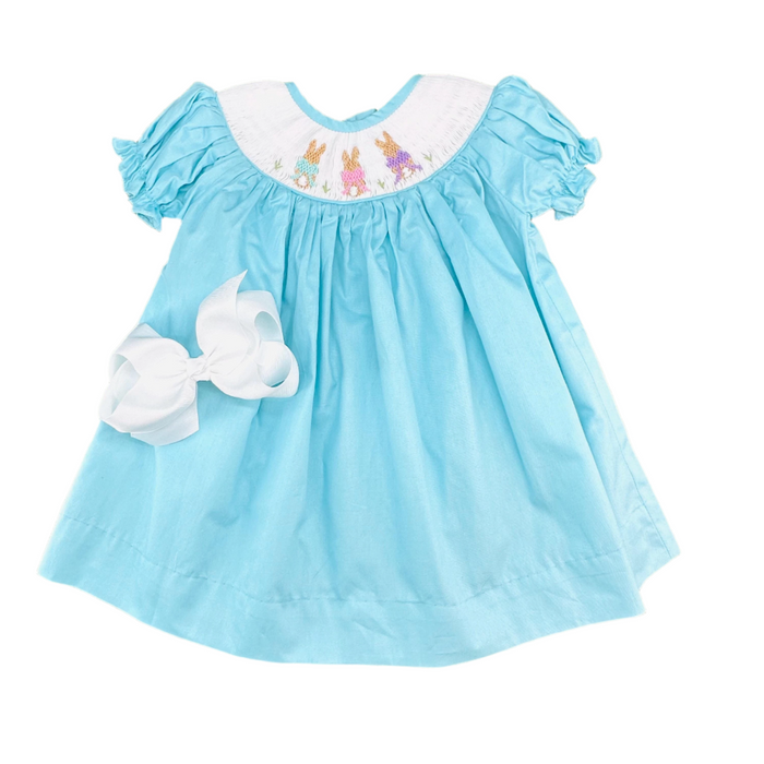 Easter Bunny Smocked Dress- Teal