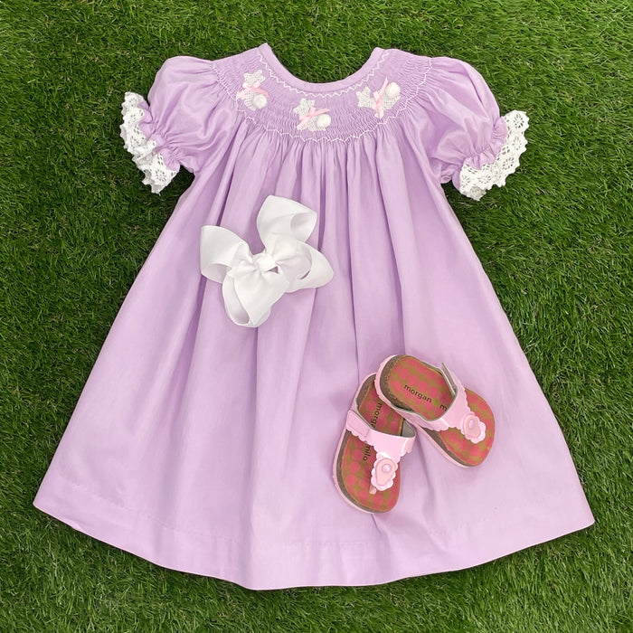 Easter Bunny Smocked Dress in Lavender