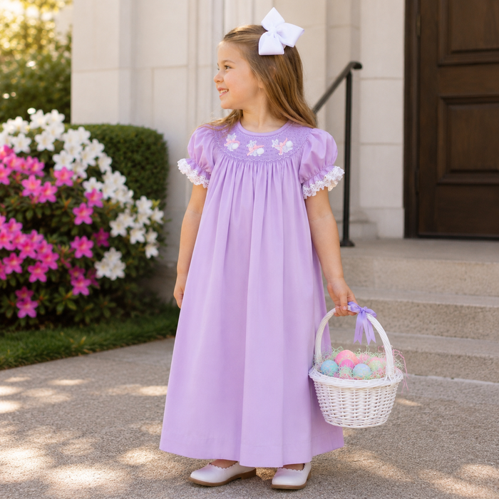 Easter Bunny Smocked Dress in Lavender