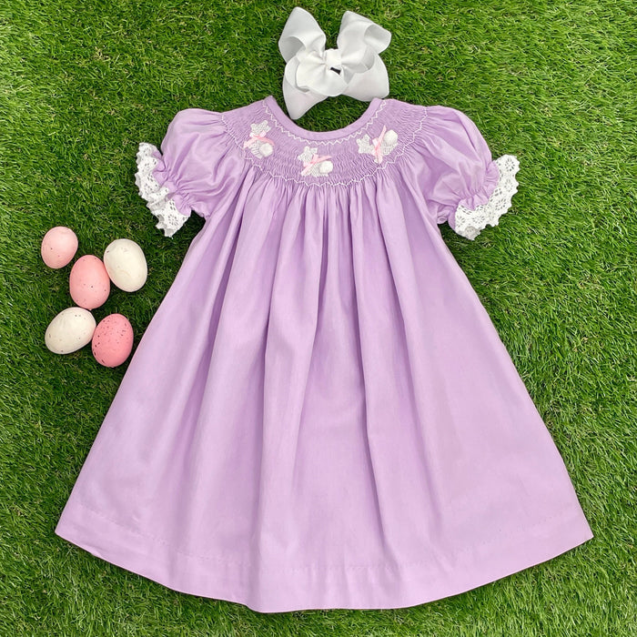 Easter Bunny Smocked Dress in Lavender