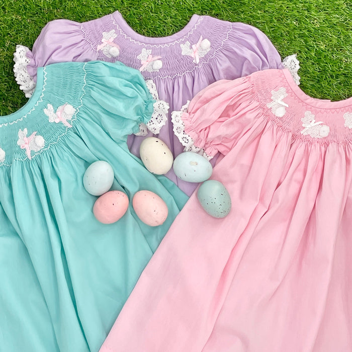 Easter Bunny Smocked Dress in Lavender