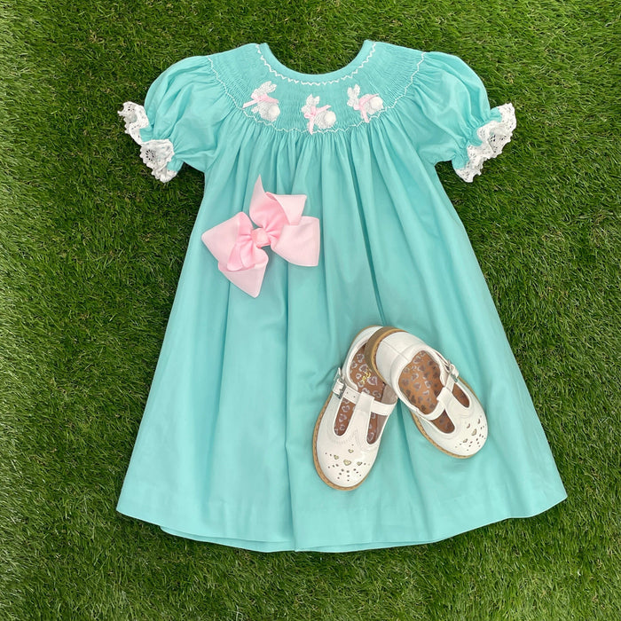 Easter Bunny Smocked Dress in Mint