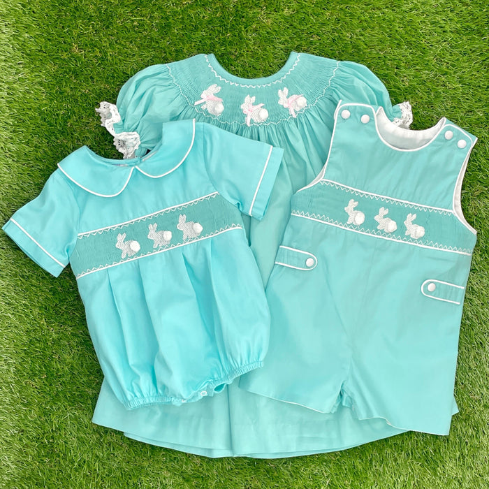 Easter Bunny Smocked Dress in Mint