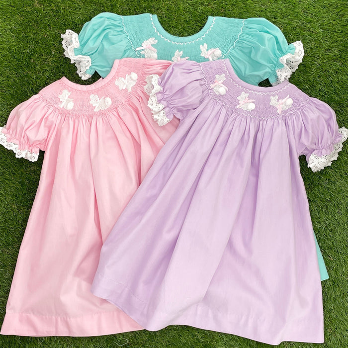 Easter Bunny Smocked Dress in Mint