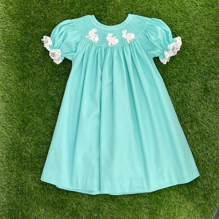 Easter Bunny Smocked Dress in Mint