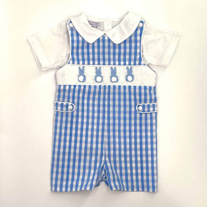 Easter Bunny Smocked Shortall in blue gingham