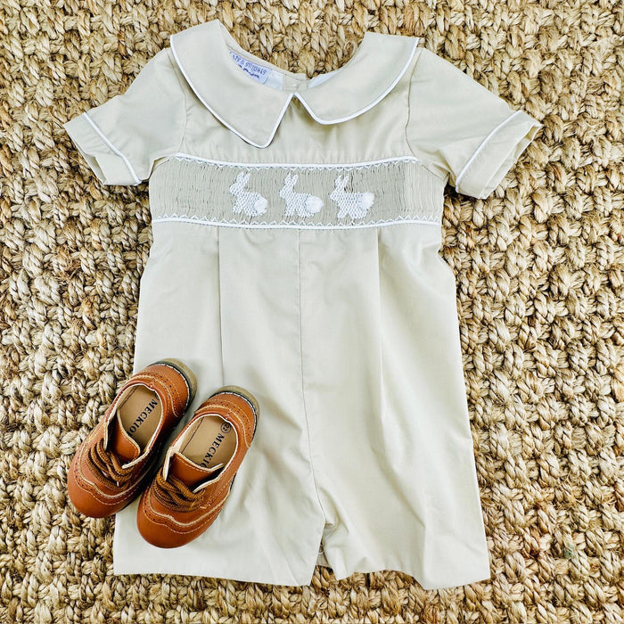 Easter Bunny Smocked Shortall in Tan
