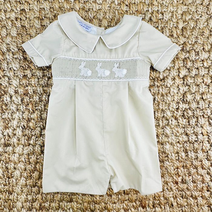 Easter Bunny Smocked Shortall in Tan