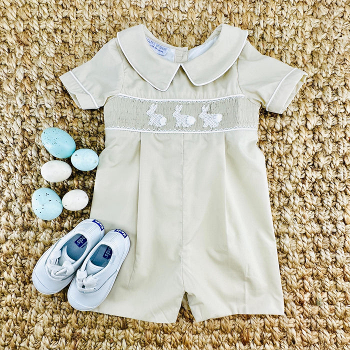Easter Bunny Smocked Shortall in Tan