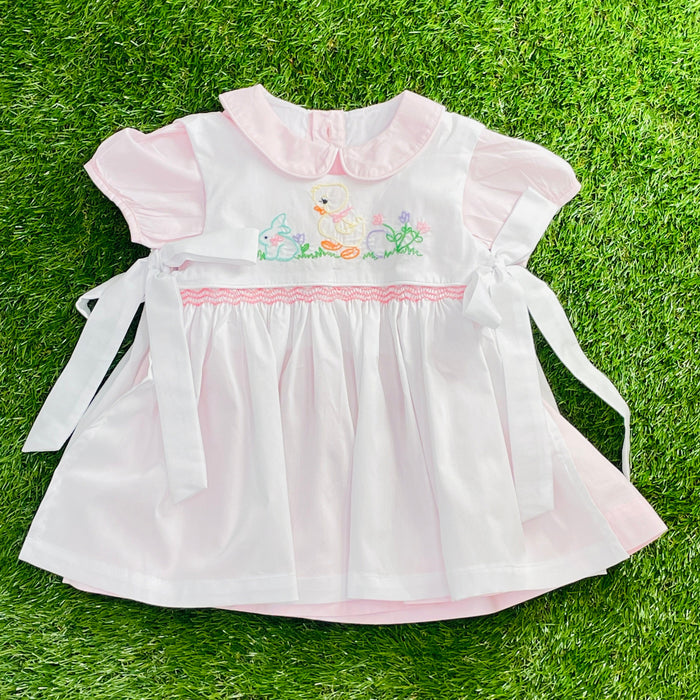 Easter Chick Embroidered and Smocked 2 Piece Dress