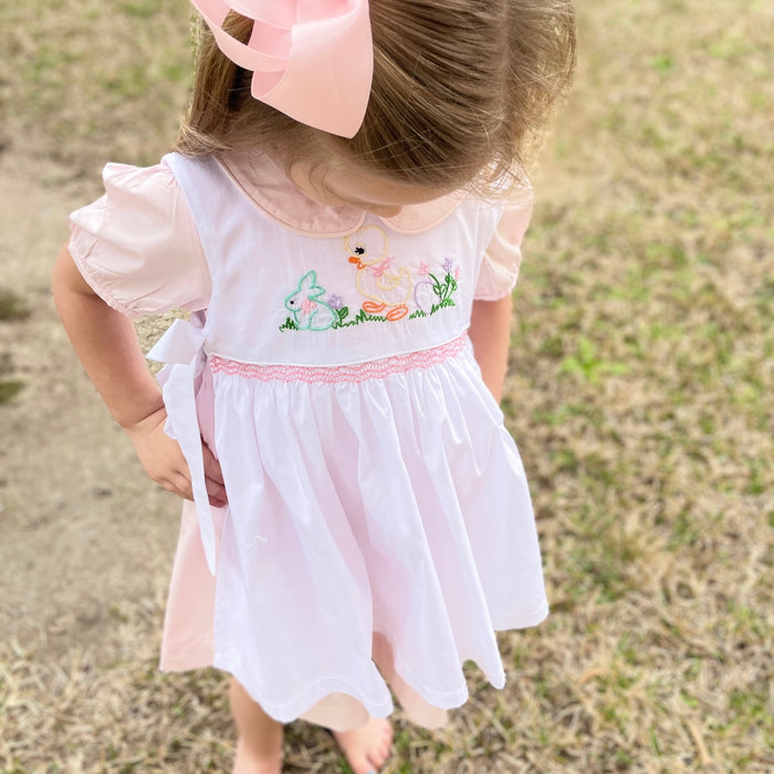 Easter Chick Embroidered and Smocked 2 Piece Dress