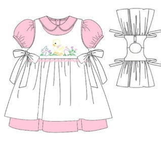 Easter Chick Embroidered and Smocked 2 Piece Dress