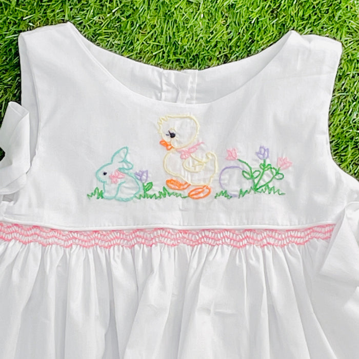 Easter Chick Embroidered and Smocked 2 Piece Dress