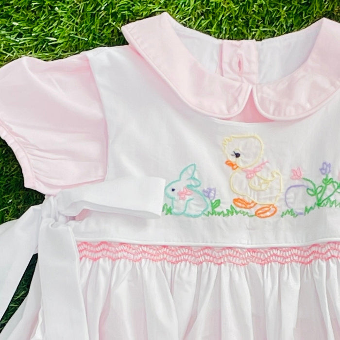 Easter Chick Embroidered and Smocked 2 Piece Dress