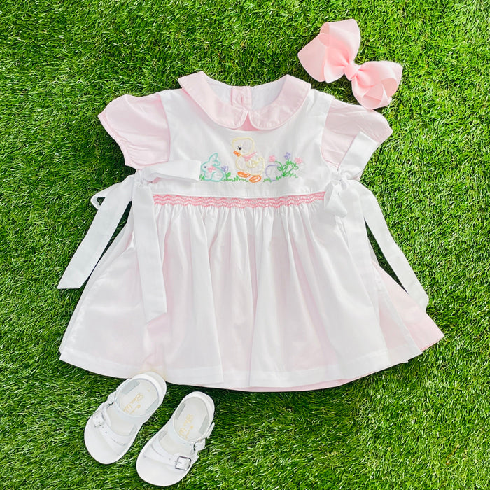 Easter Chick Embroidered and Smocked 2 Piece Dress