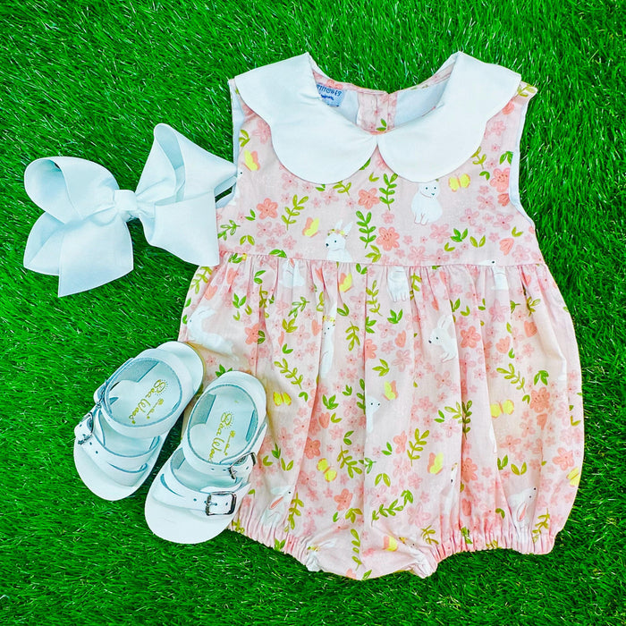 Easter Tiered Bubble with Scalloped Collar, Rabbit Bubble, Baby Girl, Vintage Style, Heirloom 719