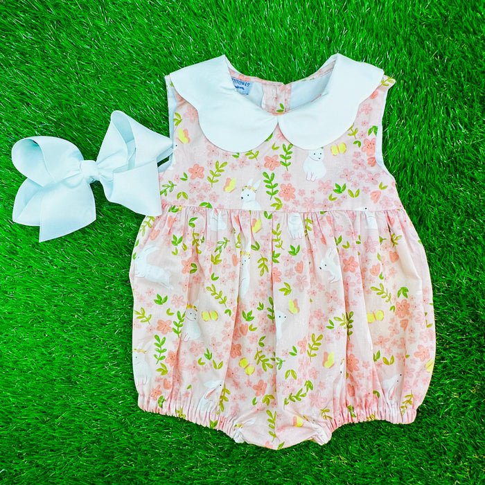 Easter Tiered Bubble with Scalloped Collar, Rabbit Bubble, Baby Girl, Vintage Style, Heirloom 719