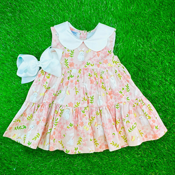 Easter Tiered Dress with Scalloped Collar, Vintage Style, Princess, Baby Girl, Rabbit, Heirloom 718
