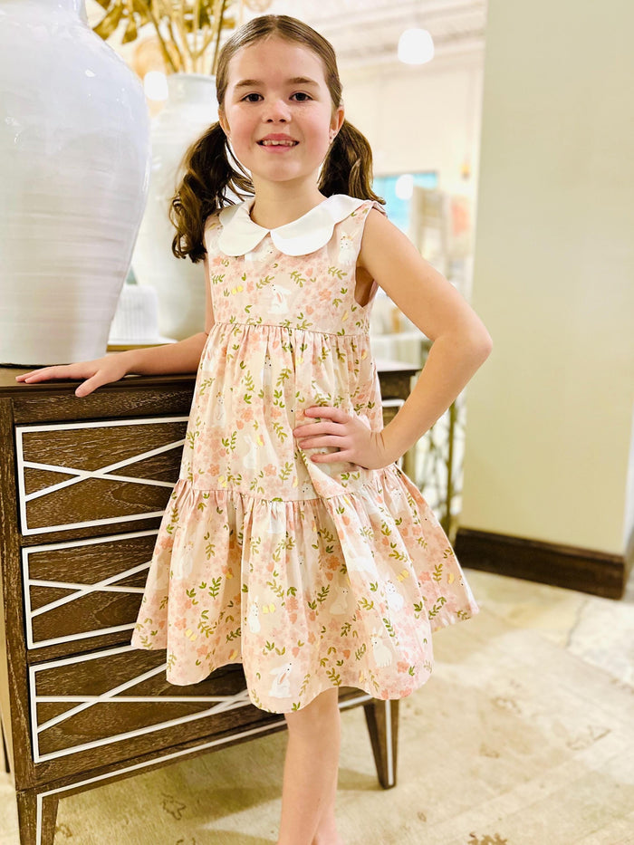 Easter Tiered Dress with Scalloped Collar, Vintage Style, Princess, Baby Girl, Rabbit, Heirloom 718