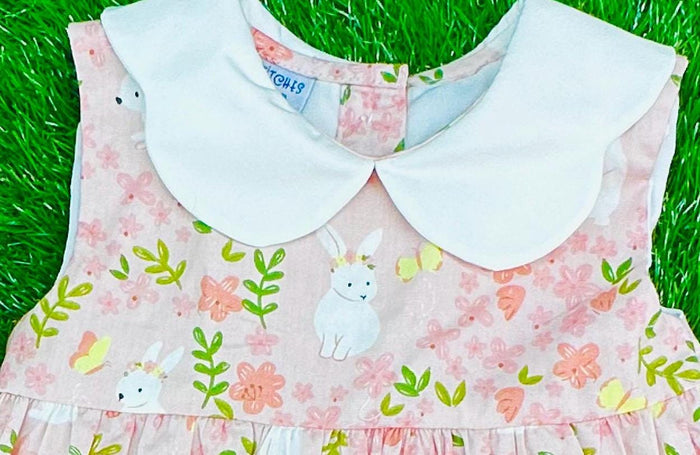 Easter Tiered Dress with Scalloped Collar, Vintage Style, Princess, Baby Girl, Rabbit, Heirloom 718