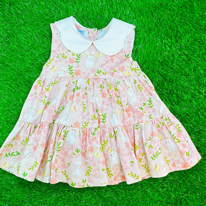 Easter Tiered Dress with Scalloped Collar, Vintage Style, Princess, Baby Girl, Rabbit, Heirloom 718