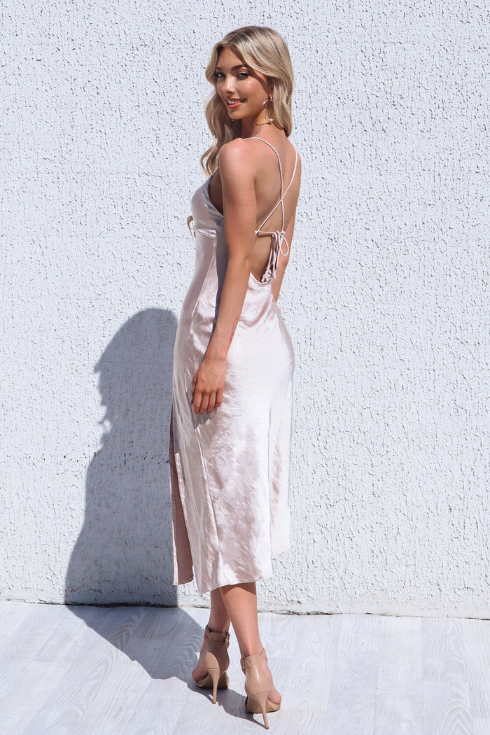 Elsa Satin Midi Dress- Champagne - Runway Goddess