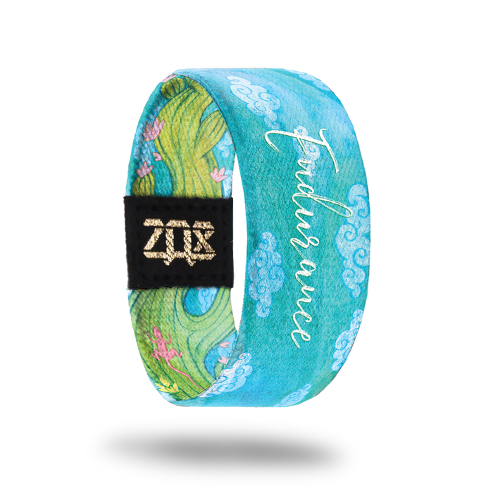 Inside Design of of Endurance: light blue sky background with white cursive text ‘Endurance’