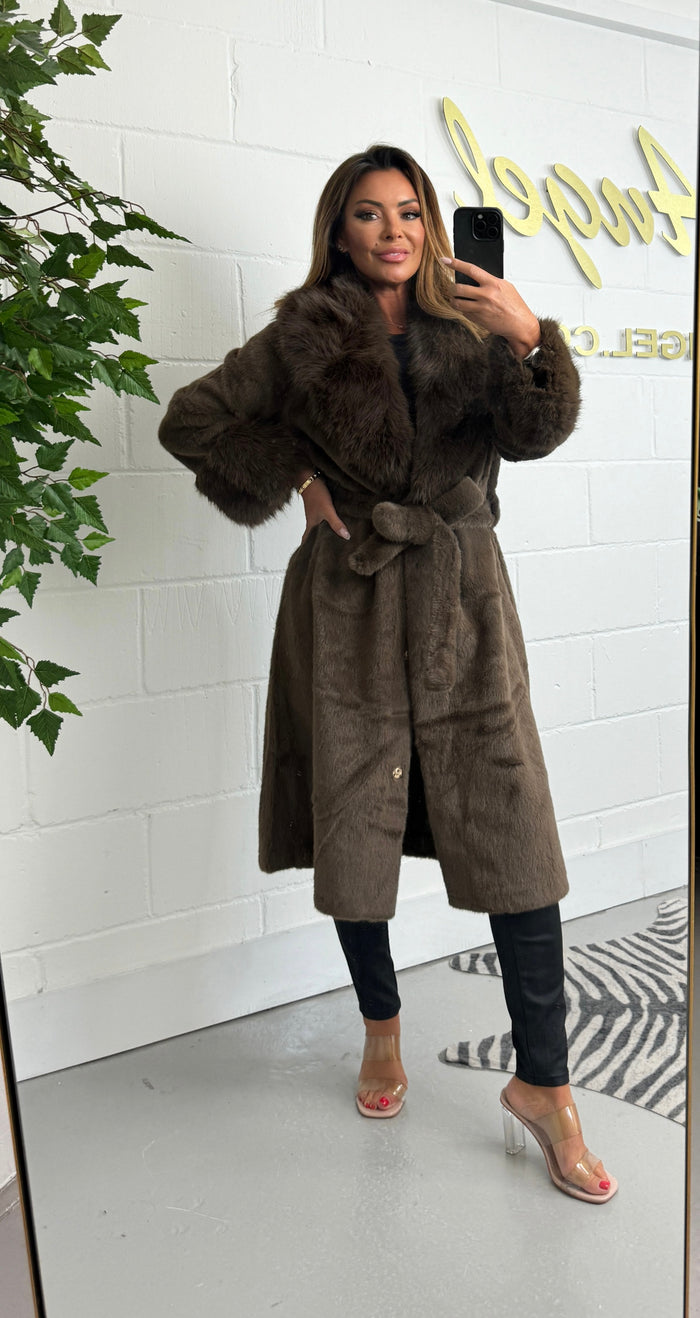 Faux Fur Belted Longline Coat (2 Colours)