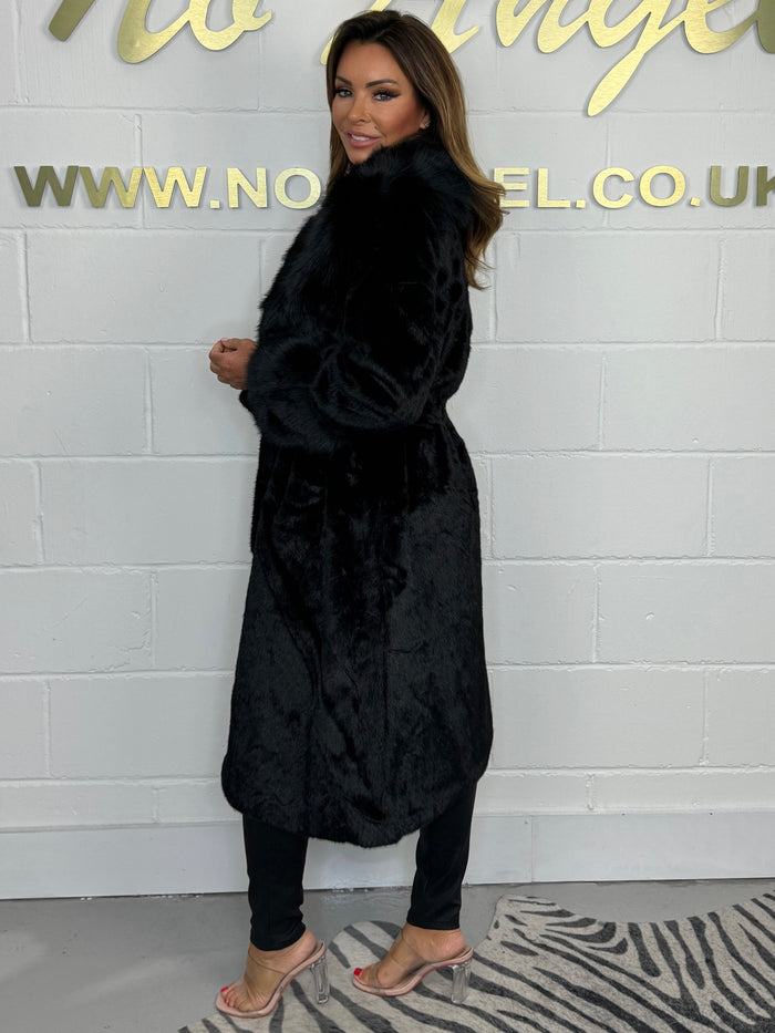 Faux Fur Belted Longline Coat (2 Colours)