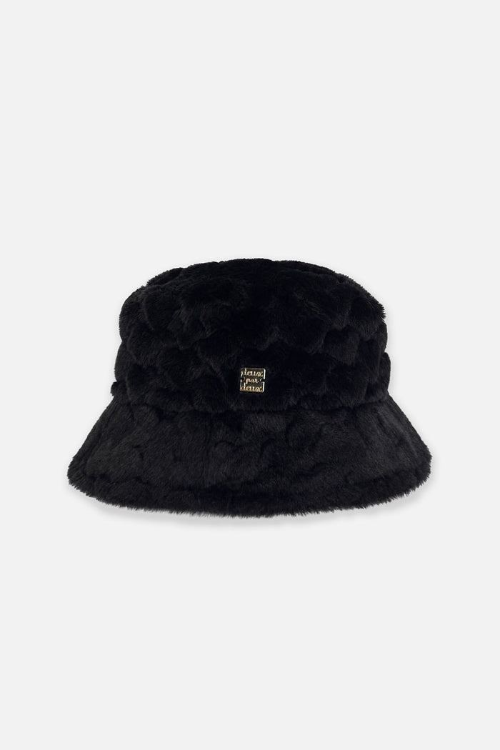 Deux par Deux girls' black faux fur bucket hat, back view