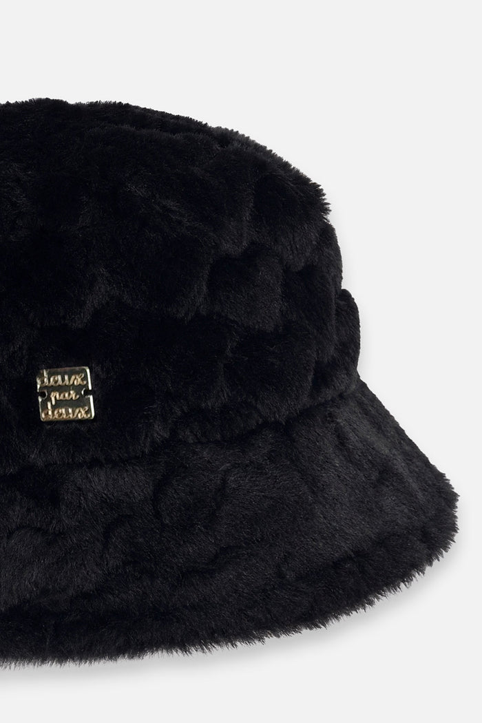 Deux par Deux girls' black faux fur bucket hat, additional view
