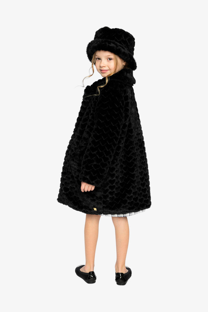 Deux par Deux girls' black faux fur bucket hat, full view