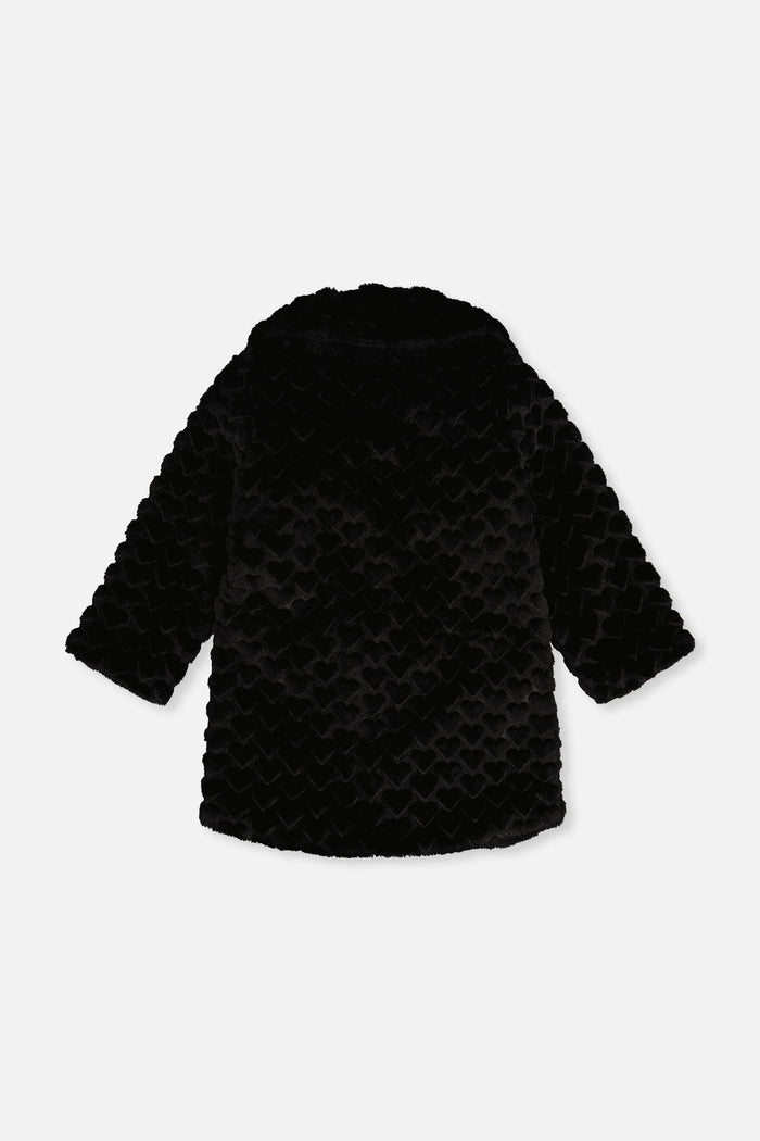 Deux par Deux girls' black faux fur long coat, back view
