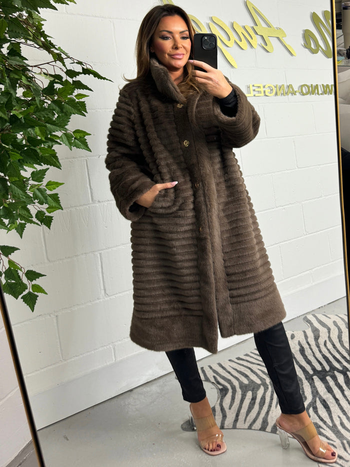 Faux Fur Ribbed Longline Coat (2 Colours)