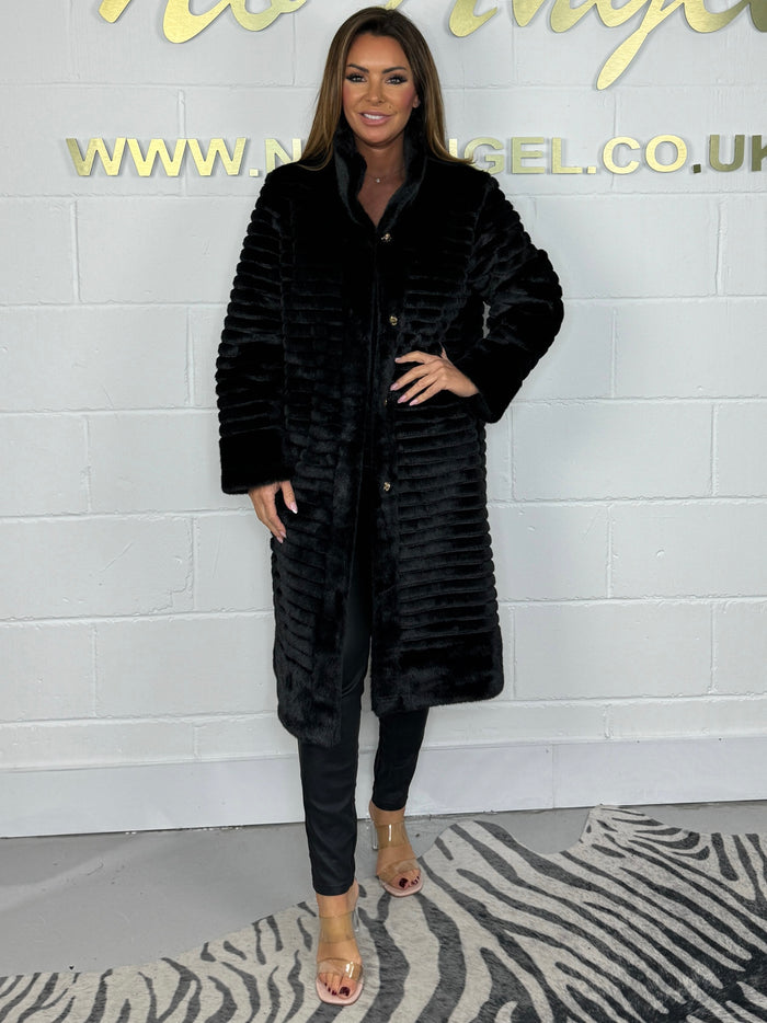 Faux Fur Ribbed Longline Coat (2 Colours)
