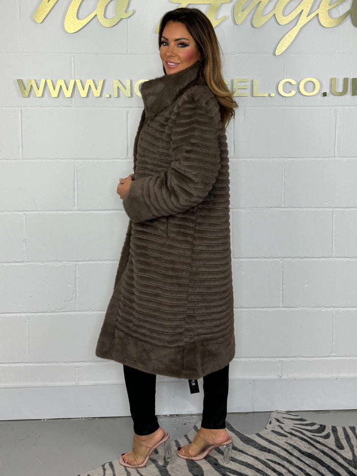 Faux Fur Ribbed Longline Coat (2 Colours)