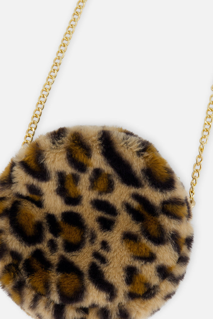 Deux par Deux brown leopard print faux fur shoulder bag, back view
