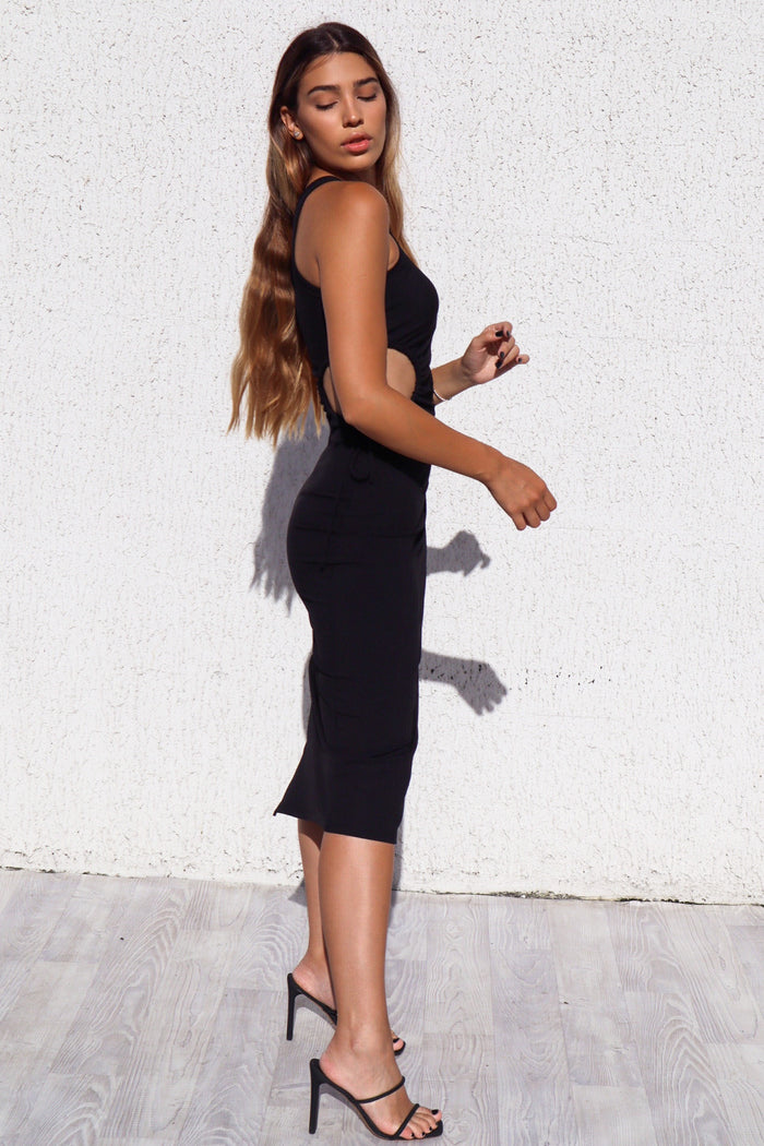 Felice Ribbed Midi Dress- Black - Runway Goddess