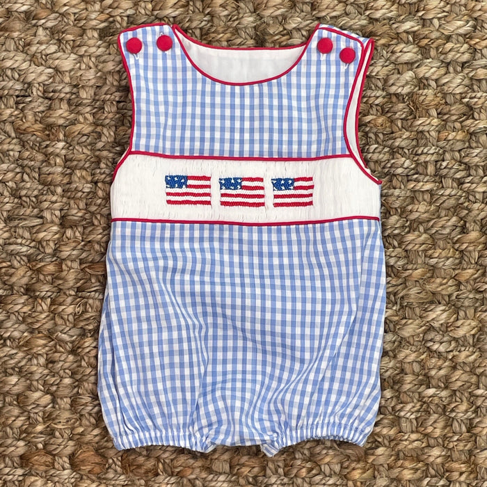 Flag Smocked Bubble in Light Blue Gingham