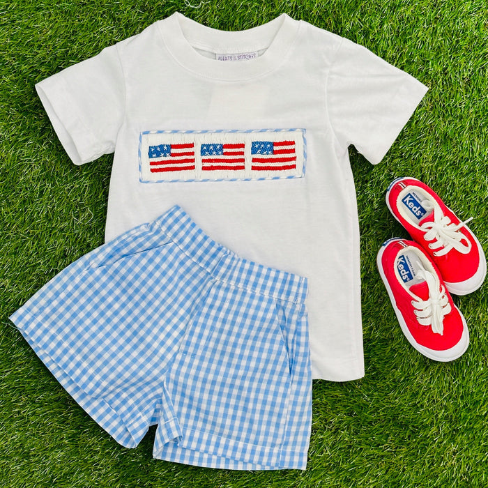 Flag Smocked Knit Shirt in White