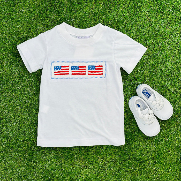 Flag Smocked Knit Shirt in White