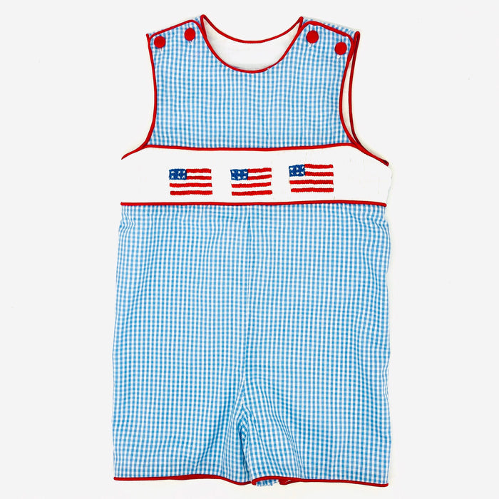 Flag Smocked shortall in light blue gingham