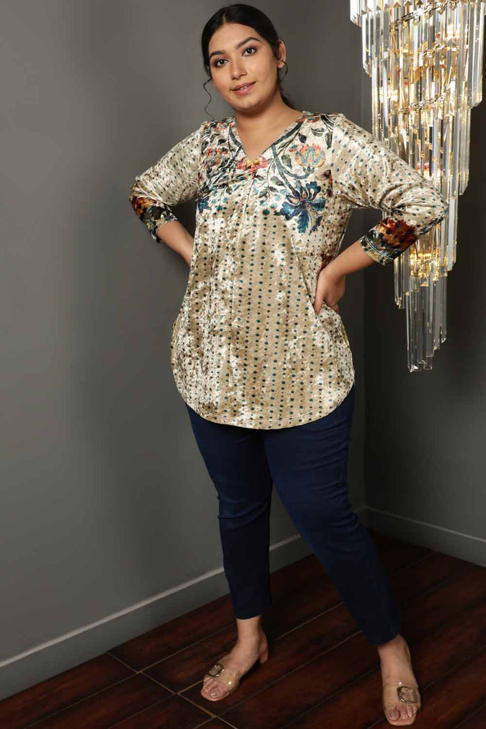 Floral Ethnic Print  Velvet Top