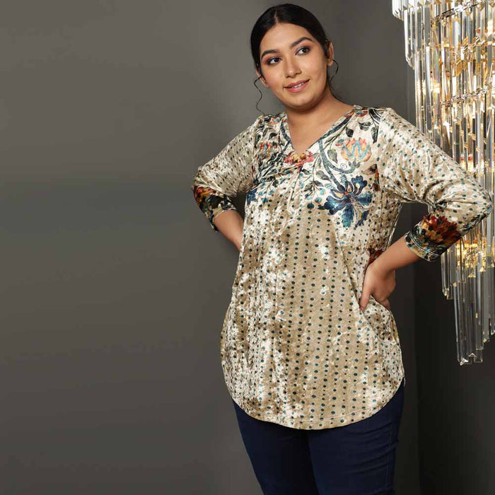 Floral Ethnic Print  Velvet Top