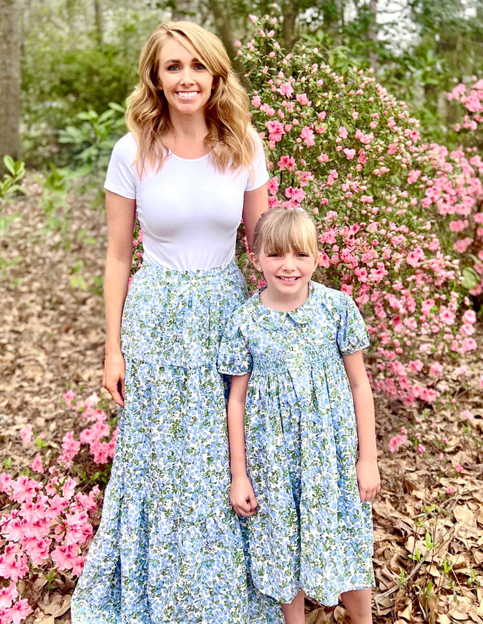 Floral Ladies Maxi Skirt- Hydrangea & Bee Print